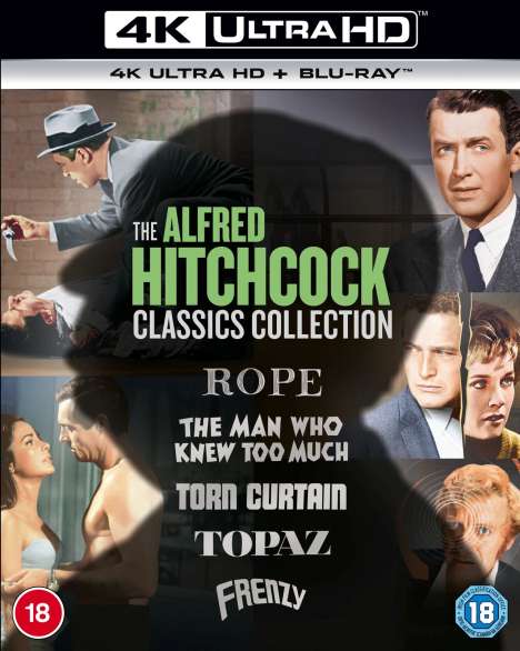 Alfred Hitchcock Classics Collection 3 (Ultra HD Blu-ray &amp; Blu-ray) (UK Import mit deutscher Tonspur), 5 Ultra HD Blu-rays und 5 Blu-ray Discs