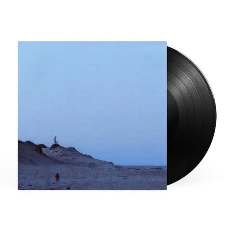 Keine sichtbaren Texte. Cover eines Albums mit dünenartiger Landschaft bei Dämmerung, eine Schallplatte ist teilweise sichtbar.