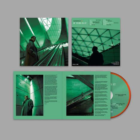 DJ Seinfeld - If This Is It. Cover und CD-Design in Grüntönen, mit Bildern einer Person auf einer Rolltreppe.