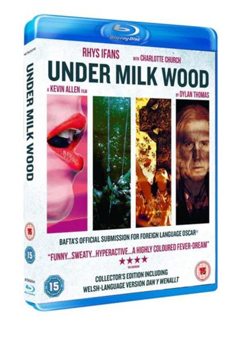 "UNDER MILK WOOD" mit Rhys Ifans, Charlotte Church, von Dylan Thomas. Farbiges Cover mit vier Illustrationen und Filmhinweisen.