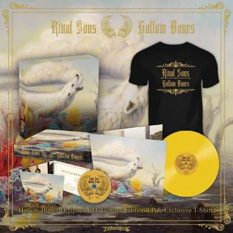 Rival Sons: Hollow Bones (Limited Edition Box Set) (Yellow Vinyl) (T-Shirt Gr. XL), 1 LP, 1 CD und 1 T-Shirt