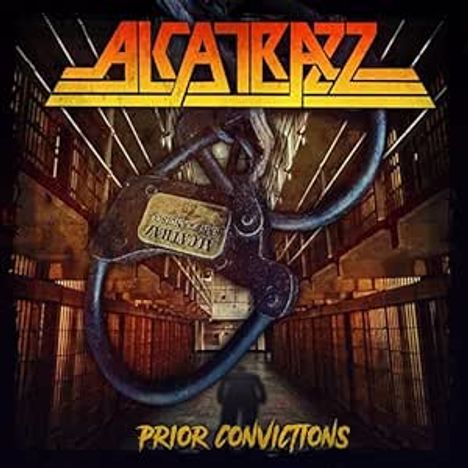 Texte: "ALCATRAZZ", "Prior Convictions". Illustration einer Gefängnisszene mit großem Vorhängeschloss im Vordergrund.
