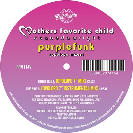 Mothers Favorite Child &amp; Saeeda Wright: Purple Funk (Opoloppo Remixes) (Translucent Pink Vinyl), Single 7"