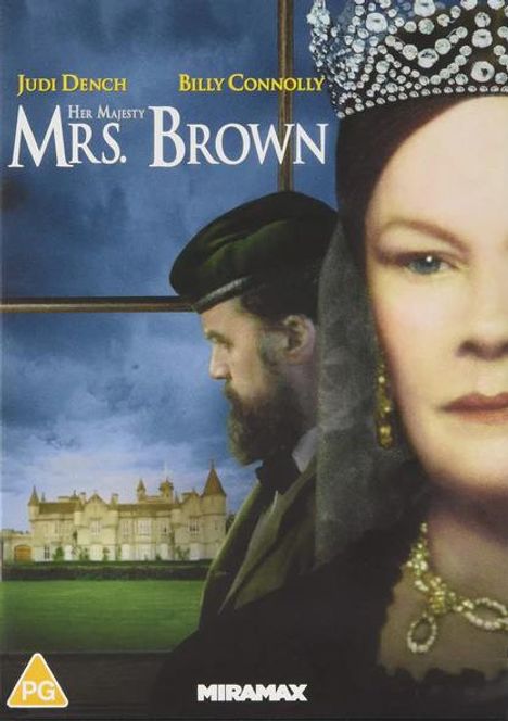 Judi Dench, Billy Connolly, Her Majesty Mrs. Brown. Ein königliches Porträt mit Schloss im Hintergrund.