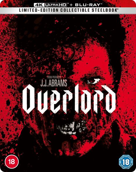 "4K Ultra HD + Blu-ray", "Limited-Edition Collectible Steelbook", "From Producer J.J. Abrams", "Overlord". Rotes, bedrohliches Gesicht.