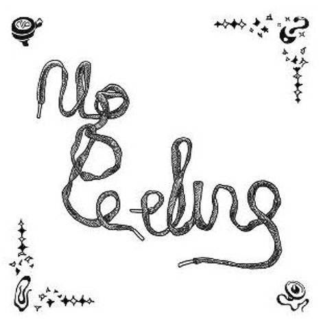 Schriftzug "No Feelings" aus Kabel geformt, umgeben von kleinen grafischen Symbolen in den Ecken.