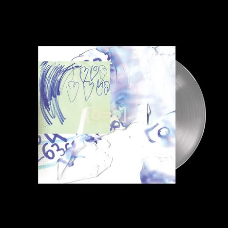 Handgezeichnete Zähne, ein blassgrün-blaues Cover mit wirbelnden blauen Linien; eine Schallplatte ist sichtbar.