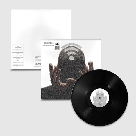 "WIREDTAPS FOR ORAL" als Titel. Illustration: Kopf mit Händen und WLAN-Symbol darauf, Vinyl-Schallplatte im Vordergrund.