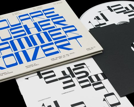 Cover mit großem, blauen Text "SQUAREPUSHER KAMMERKONZERT", CD mit schwarz-weißem Design und Schriftzug.