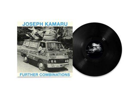 Texte: "JOSEPH KAMARU", "FURTHER COMBINATIONS", "MOBILE MUSIC SHOP". Ein Schallplattencover mit einem Van.