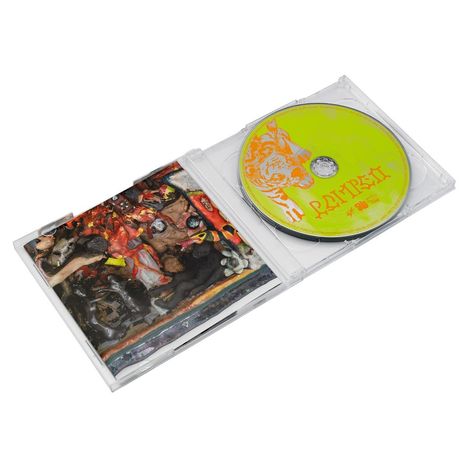 CD-Hülle mit Disc und farbenfrohem Artwork, auf der Disc steht "RATKING" in Rot.