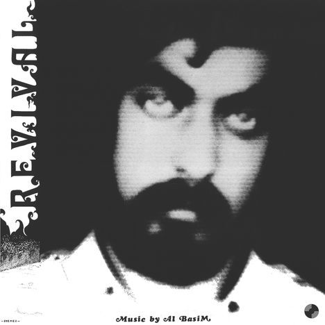 "REVIVAL" steht vertikal links. "Music by Al BasiM" unten. Unscharfes Gesicht eines Mannes mit Bart im Hintergrund.