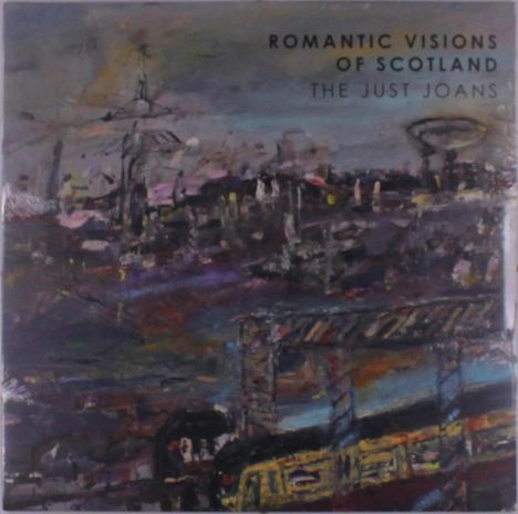 Texte oben rechts: "ROMANTIC VISIONS OF SCOTLAND THE JUST JOANS". Gemälde einer stimmungsvollen Stadtszene.