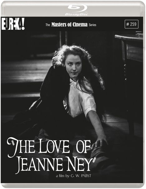 Text: "EUREKA! Masters of Cinema Series #259, 'The Love of Jeanne Ney', a film by G. W. Pabst." Schwarz-Weiß-Bild von Frau am Boden.