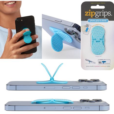 zipgrips Blue Geometrical | 2 in 1 Handy-Griff &amp; Aufsteller | Sicherer Griff | Halter für Smartphones | Perfekte Selfies | Ideal für Videos, Diverse