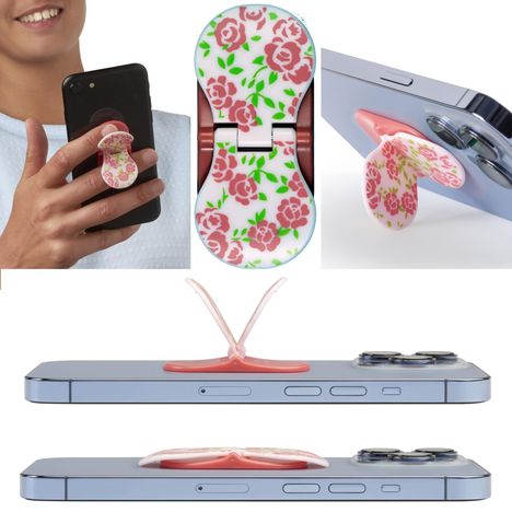 zipgrips Pink Flowers | 2 in 1 Handy-Griff &amp; Aufsteller | Sicherer Griff | Halter für Smartphones | Perfekte Selfies | Ideal für Videos, Diverse