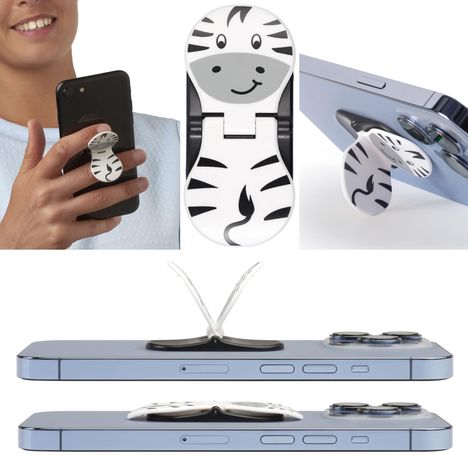 zipgrips Zebra | 2 in 1 Handy-Griff &amp; Aufsteller | Sicherer Griff | Halter für Smartphones | Perfekte Selfies | Ideal für Videos, Diverse