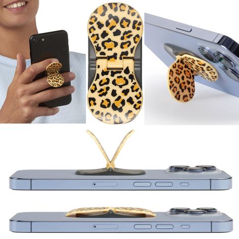zipgrips Leopard | 2 in 1 Handy-Griff &amp; Aufsteller | Sicherer Griff | Halter für Smartphones | Perfekte Selfies | Ideal für Videos, Diverse