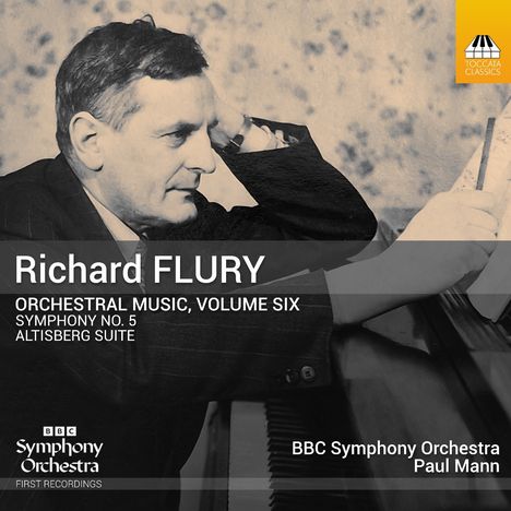 Richard FLURY, ORCHESTRAL MUSIC, VOLUME SIX. Ein Mann vertieft in eine Tätigkeit, ein Logo oben rechts.