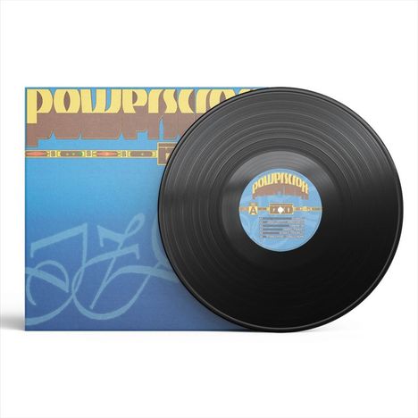 Auf dem Cover steht "POWPISCHORF". Eine schwarze Schallplatte über einem blauen Cover.