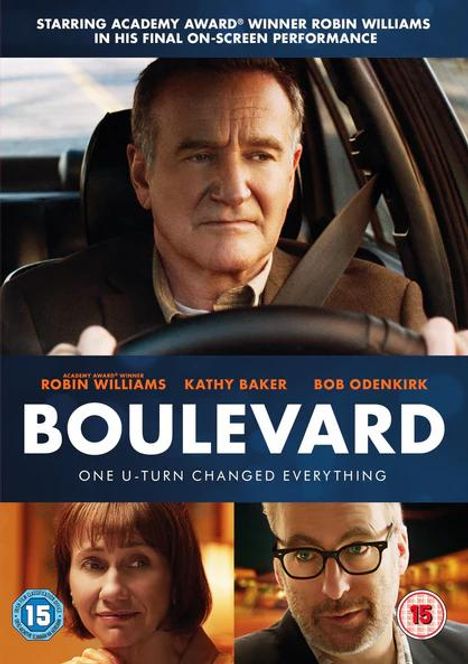 Oben: "Starring Academy Award Winner Robin Williams in his final on-screen performance." Unten: Fotos von drei Personen.