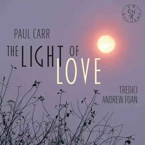 PAUL CARR THE LIGHT OF LOVE, TREDICI ANDREW FOAN. Sonnenuntergang hinter Ästen, minimalistisches Design.