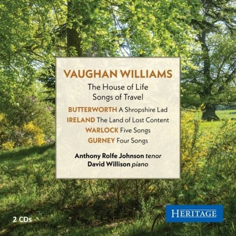 Ein Wald mit Sonnenlicht; Text über Werke von Vaughan Williams, Butterworth, Ireland, Warlock, Gurney; Logo "Heritage".