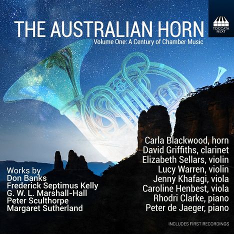 Titel: "THE AUSTRALIAN HORN Volume One: A Century of Chamber Music". Namen von Musikern und Komponisten sind aufgeführt.