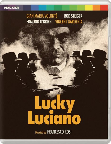 Die Namen "Gian Maria Volontè", "Rod Steiger", "Edmond O'Brien", "Vincent Gardenia", "Lucky Luciano", "Directed by Francesco Rosi". Silhouetten von Männern mit Hüten.