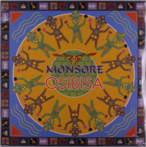 Text: "MONSORE OSIBISA". In der Mitte ein kreisförmiges Muster mit bunten, stilisierten Figuren und einem Adler oben.