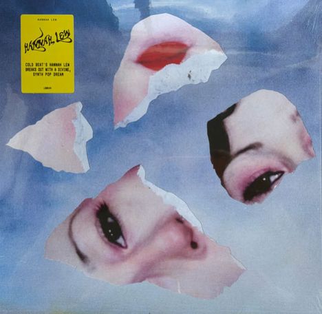 Gelber Textblock: "Cold Beat's Hannah Lew breaks out with a driving, synth pop dream." Zerissene Gesichtsauschnitte auf blauem Hintergrund.