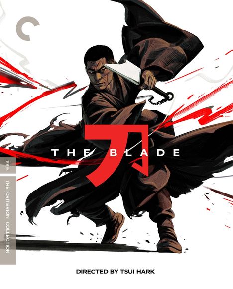 Texte: "THE BLADE", "1995", "THE CRITERION COLLECTION", "DIRECTED BY TSUI HARK". Illustration: Krieger mit Schwert, dynamische Pose.