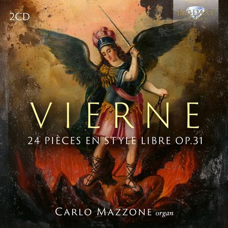 "2CD, VIERNE, 24 PIÈCES EN STYLE LIBRE OP.31, Carlo Mazzone organ" steht über einem Gemälde eines Engels mit Flügeln.