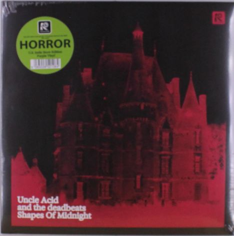 Grüner Sticker: "HORROR". Unten: "Uncle Acid and the deadbeats Shapes Of Midnight". Rotes, schattiges Schloss.