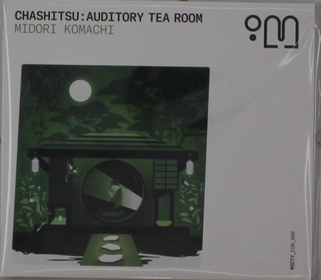 Oben steht: "CHASHITSU: AUDITORY TEA ROOM, MIDORI KOMACHI". 
Illustration eines grünen Teehauses bei Mondlicht.