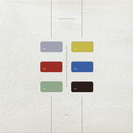 „The Wedding Present“ und „Maxi“ in der Mitte. Sechs farbige Rechtecke: Grau, Gelb, Rot, Blau, Grün, Braun.