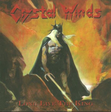 Oben steht "Crystal Winds", unten "LONG LIVE THE KING". Illustration: Muskulöser König mit Krone im Umhang.
