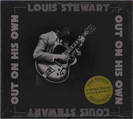 "LOUIS STEWART OUT ON HIS OWN", darunter ein Mann mit Gitarre in schwarz-weiß, gelber Aufkleber: "NEW EDITION".