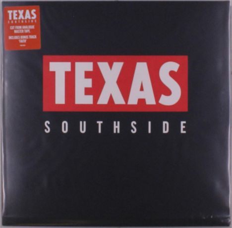 "Texas Southside" in großen Buchstaben. Schwarzer Hintergrund, rotes und weißes Design, erinnert an ein Albumcover.