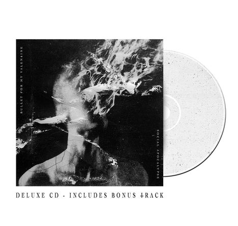 "DELUXE CD - INCLUDES BONUS TRACK". Ein Schwarz-Weiß-Cover mit abstrakter Kunst und dem Text "BULLET FOR MY VALENTINE".