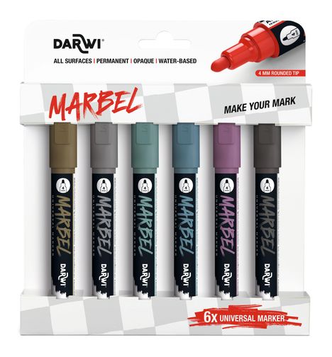 MARBEL Set mit 6 Universalmarkern Acrylfarben, Rundspitze medium 4mm, Metallic-Farben, Diverse