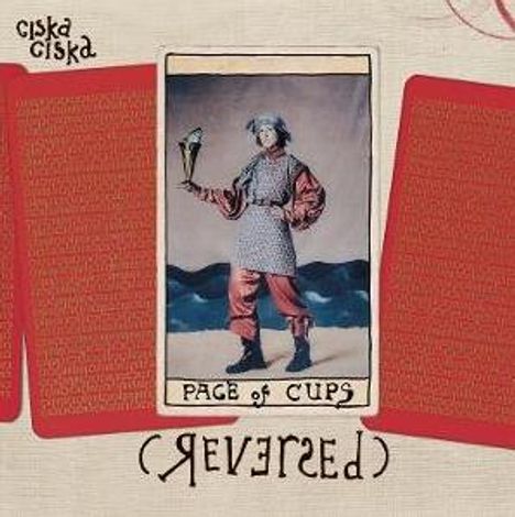 Text: "Page of Cups", "Reversed", "Ciska Ciska". Illustration: Eine Figur in mittelalterlicher Kleidung mit einem Kelch.