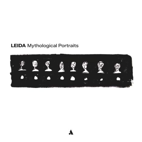 "LEIDA Mythological Portraits", schwarz-weiße Illustration von antiken Büsten in einer Reihe.