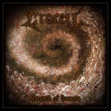 "Swarm of Insects" in dekorativer Schrift über einem wirbelnden, detailreichen Muster aus Insekten.