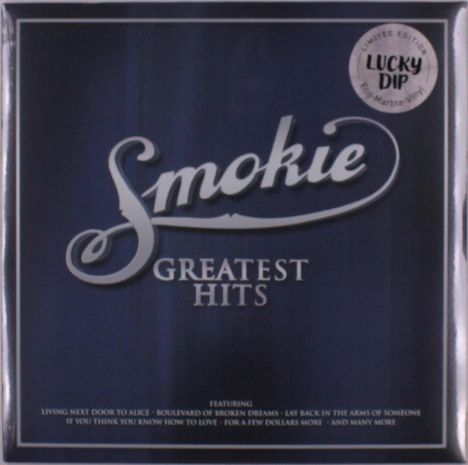 "Smokie Greatest Hits" in stilisierter Schrift, Limited Edition-Sticker rechts oben, dunkelblauer Hintergrund.