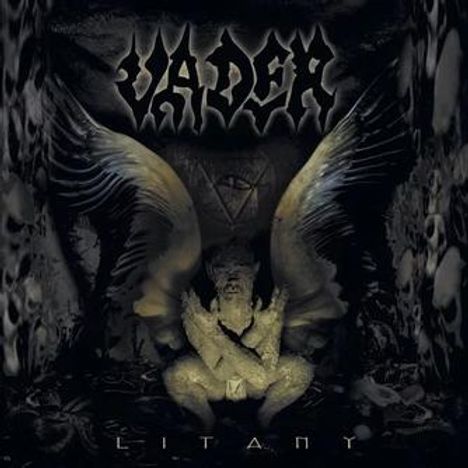 "VADER" oben in stylisierter Schrift, "LITANY" unten. Darstellung einer geflügelten, verhüllten Gestalt.