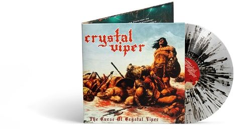 Text: "crystal viper", "The Curse of Crystal Viper". Design: Krieger mit Schwert, umgeben von besiegten Gegnern. Vinyl-Schallplatte.