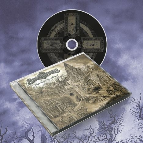CD-Hülle mit detaillierter Zeichnung einer alten Kirche und einem Kreuz.