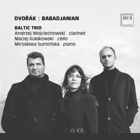 "DVOŘÁK | BABADJANIAN" oben, "BALTIC TRIO" mit Musiker-Namen und Instrumenten. Drei Personen in schwarzer Kleidung.