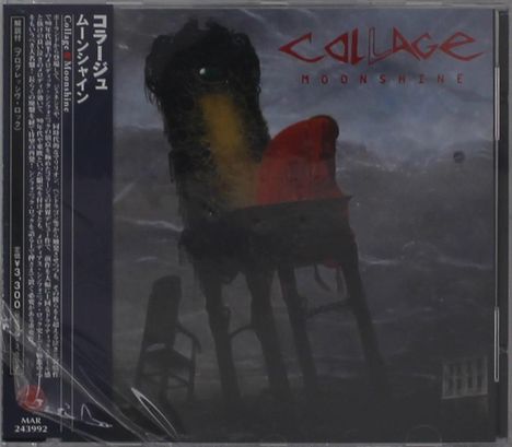 Text: "COLLAGE MOONSHINE". Dunkle, stimmungsvolle Illustration mit abstrakten Formen und Schatten.